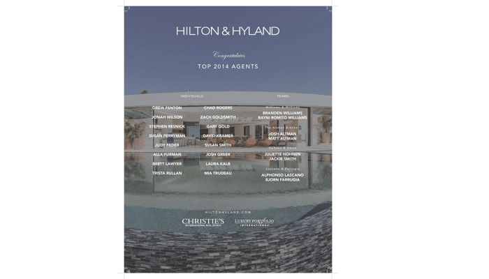 Roster of Hilton & Hyland’s Top Agents of 2014